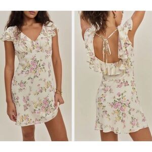 Reformation Arni Posy Floral Mini Dress V Neck Size 6 Fits 4